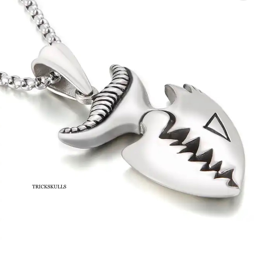 Piranha Skull Jaws Fish Stainless Modern Streetwear Pendant 60cm Round Box Chain